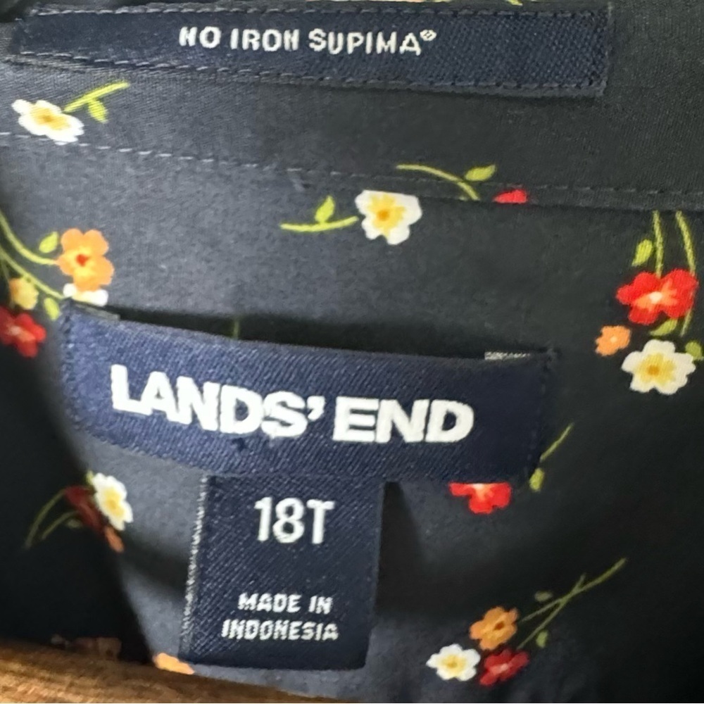 Lands End Dark Floral No Iron Supima Long Sleeve Button Down Shirt 18T 18 Tall - Picture 3 of 7